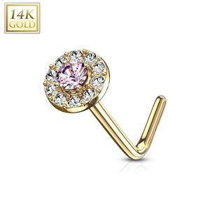 14kt Gold Round Cz Paved Nosestud Made Of 14kt Gold With Cubic Zirconia Diamonds